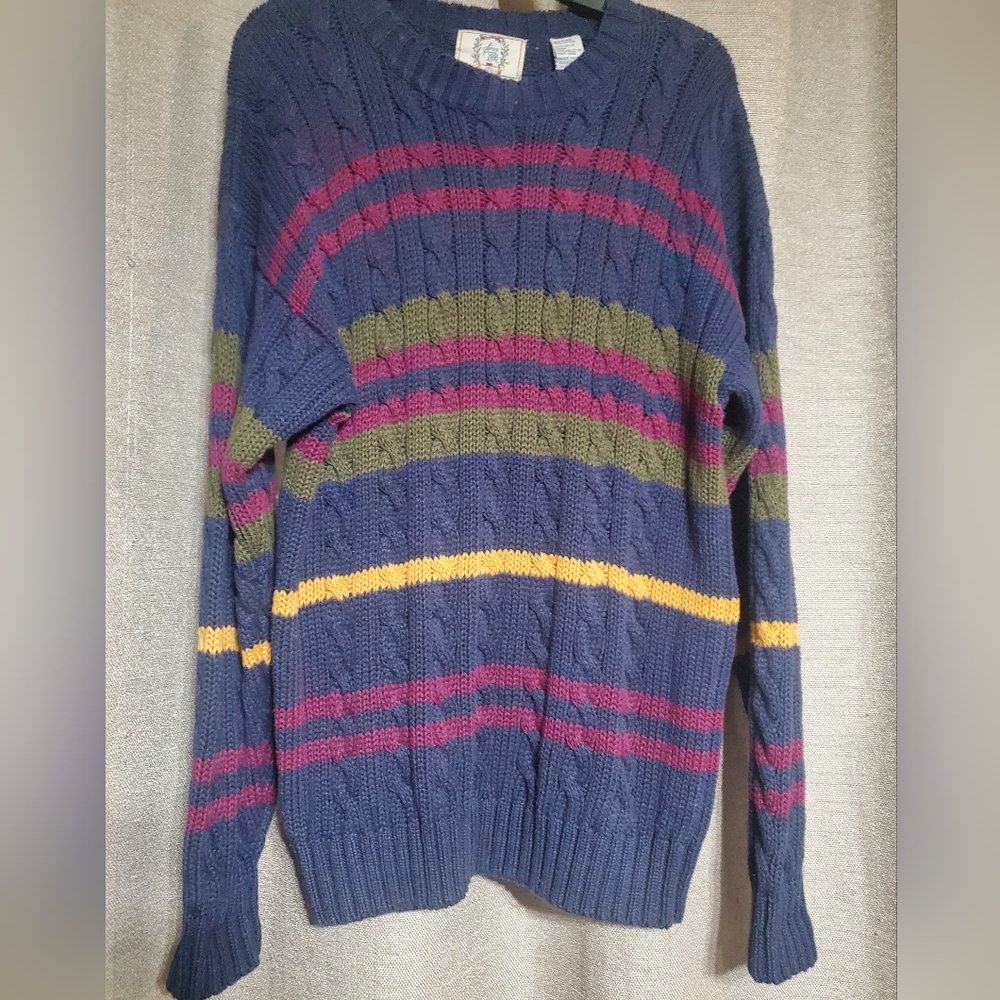 VTG Sears & Roebuck Pullover Mens Cotton Crewneck Striped Sweater SZ M